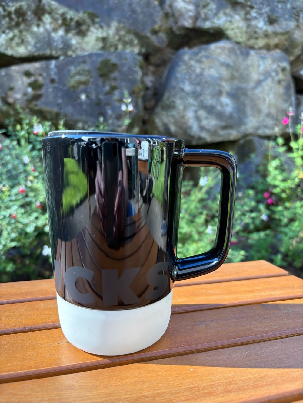 Starbucks 2025 Black & White Desktop Word Mark Logo Ceramic Mug w/ Silicone Boot